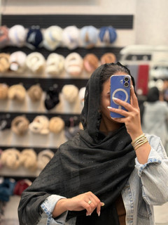 شال سوپر نخ دوریش لمه دار مشکی